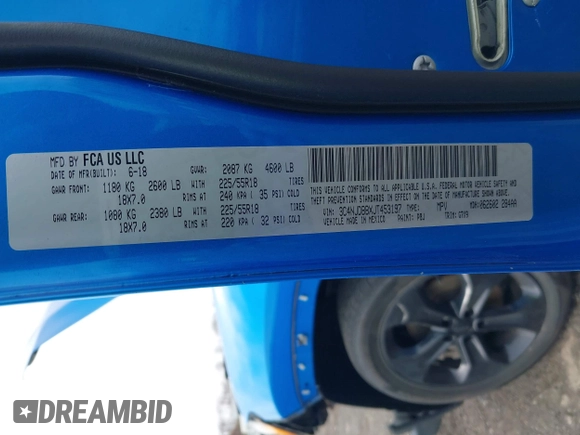 2018 Jeep Compass Altitude with VIN 3C4NJDBBXJT453197, listed as a IAAI auction lot 41955264 with 44,014 mi miles and . Bid and sale history available at carsss.com. Image 9.