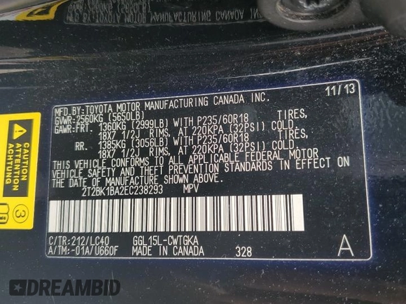 2014 Lexus RX 350 с VIN 2T2BK1BA2EC238293, выставлен на аукционе Copart как лот 57757985 с пробегом Не указан миль и Чистый • Clean title. История ставок и продаж доступна на DreamBid. Изображение 13.