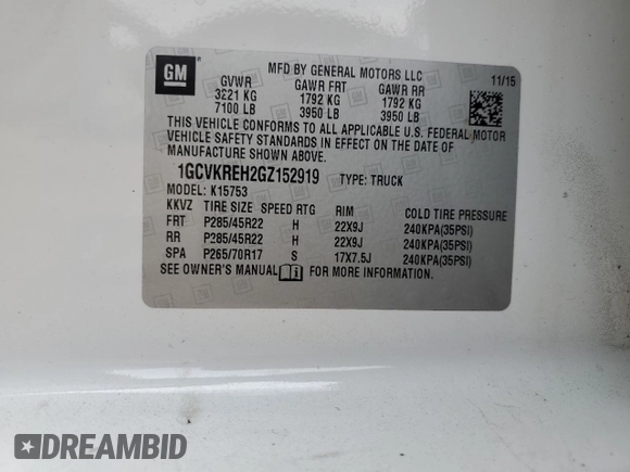 2016 Chevrolet Silverado 1500 LT with VIN 1GCVKREH2GZ152919, listed as a Copart auction lot 47140715 with Not Provided miles and Salvage Title. Bid and sale history available at DreamBid. Image 14.