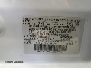 2025 Nissan Versa SV z VIN 3N1CN8EV5SL820942, wystawiony jako Copart lot #58653855 z przebiegiem 8 494 mil mil oraz Szkoda całkowita • Salvage title. Historia ofert i sprzedaży dostępna na DreamBid. Obrazek 12.