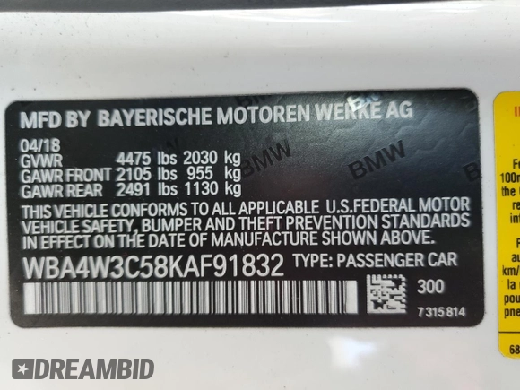 2019 BMW 4 Series 430i with VIN WBA4W3C58KAF91832, listed as a Copart auction lot 62503235 with 53,280 mi miles and Salvage title. Bid and sale history available at DreamBid. Image 12.