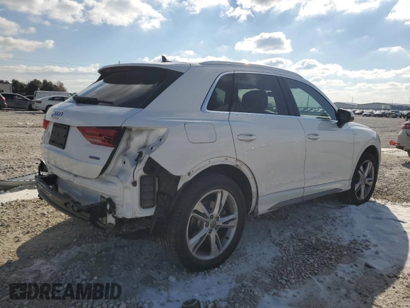 2020 Audi Q3 S line Prestige with VIN WA1FECF37L1043998, listed as a Copart auction lot 89387045 with 26,952 mi miles and Salvage Title. Bid and sale history available at carsss.com. Image 3.