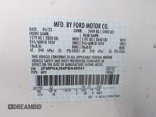 2023 Ford Edge SEL with VIN 2FMPK4J94PBA49543, listed as a IAAI auction lot 41919697 with 43,442 mi miles. Bid and sale history available at carsss.com. Image 9.