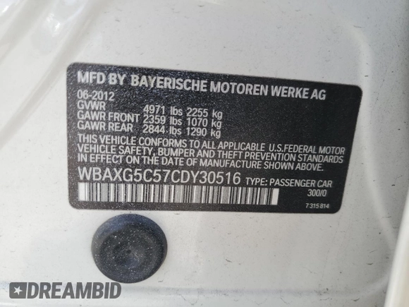 2012 BMW 5 Series 528i z VIN WBAXG5C57CDY30516, wystawiony jako Copart lot #55281415 z przebiegiem 97 908 mil mil oraz Szkoda całkowita • Salvage title. Historia ofert i sprzedaży dostępna na DreamBid. Obrazek 13.