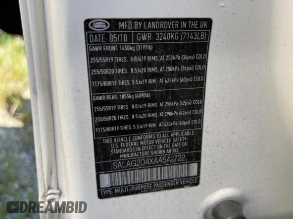 2010 Land Rover LR4 HSE с VIN SALAG2D4XAA542722, выставлен на аукционе Copart как лот 52212215 с пробегом 153 487 миль миль и Чистый • Clean title. История ставок и продаж доступна на DreamBid. Изображение 10.