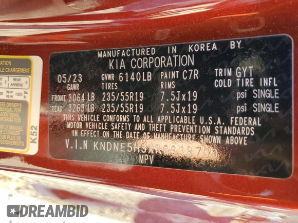 2024 Kia Carnival SX with VIN KNDNE5H3XR6338700, listed as a Copart auction lot 81567924 with 8,498 mi miles and Non Repairable. Bid and sale history available at DreamBid. Image 12.