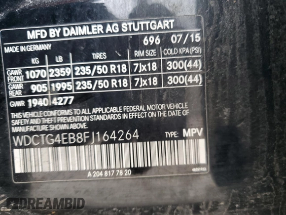 2015 Mercedes-Benz GLA 250 z VIN WDCTG4EB8FJ164264, wystawiony jako Copart lot #50773525 z przebiegiem 100 656 mil mil oraz Czysty tytuł • Clean title. Historia ofert i sprzedaży dostępna na DreamBid. Obrazek 14.