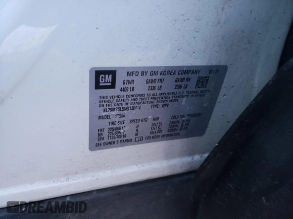 2021 Chevrolet TrailBlazer ACTIV with VIN KL79MSSL5MB138414, listed as a Copart auction lot 78276453 with 122,324 mi miles and . Bid and sale history available at DreamBid. Image 14.