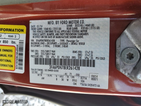 2014 Ford Fusion SE with VIN 3FA6P0H78ER261428, listed as a Copart auction lot 51841685 with 116,668 mi miles and Salvage Title. Bid and sale history available at carsss.com. Image 13.
