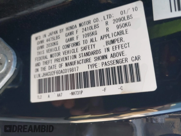 2010 Acura TSX с VIN JH4CU2F60AC019817, выставлен на аукционе IAAI как лот 42570561 с пробегом 157 282 миль миль и . История ставок и продаж доступна на DreamBid. Изображение 9.