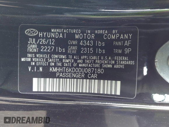 2013 Hyundai Genesis Coupe Premium z VIN KMHHT6KD0DU087180, wystawiony jako IAAI lot #42191739 z przebiegiem 78 837 mil mil oraz . Historia ofert i sprzedaży dostępna na DreamBid. Obrazek 9.