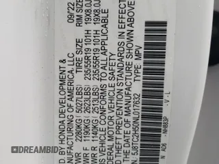 2022 Acura RDX Technology with VIN 5J8TC2H50NL017632, listed as a Copart auction lot 57213075 with 43,919 mi miles and Salvage title. Bid and sale history available at DreamBid. Image 13.