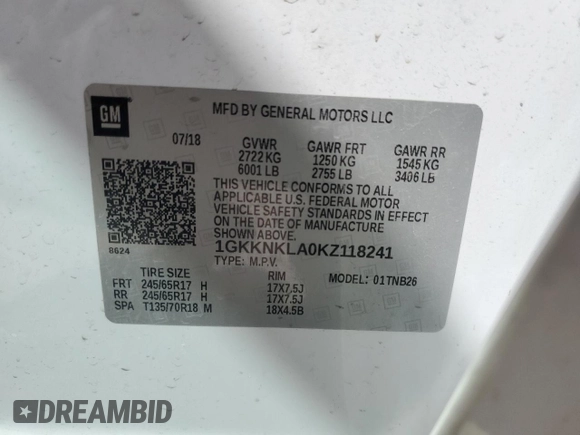 2019 GMC Acadia SLE z VIN 1GKKNKLA0KZ118241, wystawiony jako Copart lot #49040725 z przebiegiem 91 748 mil mil oraz Szkoda całkowita • Salvage title. Historia ofert i sprzedaży dostępna na DreamBid. Obrazek 13.