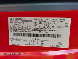 2019 Ford F-150 XL z VIN 1FTEX1CPXKKC96958, wystawiony jako IAAI lot #42290221 z przebiegiem 72 527 mil mil oraz . Historia ofert i sprzedaży dostępna na DreamBid. Obrazek 9.