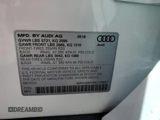 2019 Audi SQ5 Prestige with VIN WA1C4AFY6K2120827, listed as a Copart auction lot 52630964 with 17,684 mi miles and . Bid and sale history available at DreamBid. Image 12.