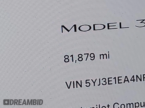 2022 Tesla Model 3 with VIN 5YJ3E1EA4NF187113, listed as a IAAI auction lot 41712331 with 81,879 mi miles and . Bid and sale history available at DreamBid. Image 16.