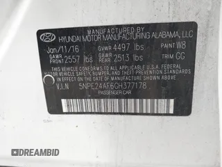 2016 Hyundai Sonata SE z VIN 5NPE24AF6GH377178, wystawiony jako IAAI lot #42522399 z przebiegiem 138 743 mil mil oraz . Historia ofert i sprzedaży dostępna na DreamBid. Obrazek 9.