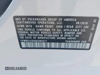 2016 Volkswagen Passat SE z VIN 1VWBS7A3XGC064217, wystawiony jako IAAI lot #41864169 z przebiegiem 136 053 mil mil oraz . Historia ofert i sprzedaży dostępna na DreamBid. Obrazek 9.
