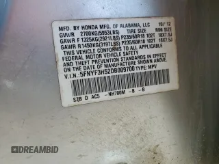 2013 Honda Pilot EX-L z VIN 5FNYF3H52DB009700, wystawiony jako Copart lot #51880085 z przebiegiem 149 073 mil mil oraz Szkoda całkowita • Salvage title. Historia ofert i sprzedaży dostępna na DreamBid. Obrazek 12.