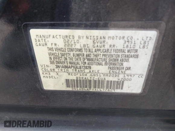 2010 Nissan Sentra S with VIN 3N1AB6APXAL672829, listed as a IAAI auction lot 41528641 with 150,732 mi miles and . Bid and sale history available at carsss.com. Image 9.
