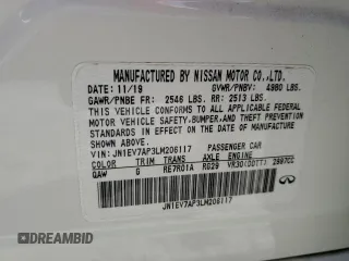 2020 Infiniti Q50 Luxe with VIN JN1EV7AP3LM206117, listed as a Copart auction lot 58060395 with 40,534 mi miles and Non repairable. Bid and sale history available at DreamBid. Image 12.