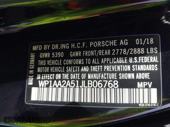 2018 Porsche Macan with VIN WP1AA2A51JLB06768, listed as a IAAI auction lot 41094542 with 55,045 mi miles and . Bid and sale history available at carsss.com. Image 9.