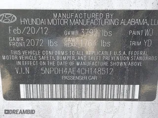 2012 Hyundai Elantra GLS with VIN 5NPDH4AE4CH148512, listed as a IAAI auction lot 41643341 with 59,549 mi miles. Bid and sale history available at carsss.com. Image 9.