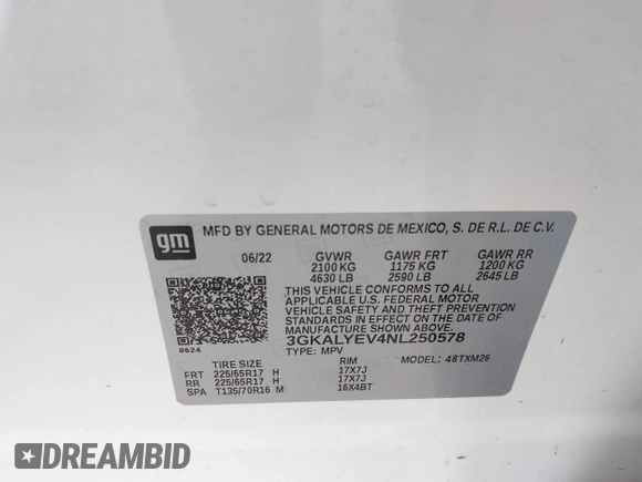 2022 GMC Terrain AT4 with VIN 3GKALYEV4NL250578, listed as a IAAI auction lot 42218524 with 24,680 mi miles and . Bid and sale history available at DreamBid. Image 9.