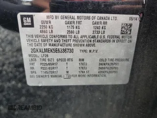 2014 GMC Terrain SLE with VIN 2GKALMEK5E6336730, listed as a Copart auction lot 58909685 with 190,875 mi miles and Salvage title. Bid and sale history available at DreamBid. Image 14.