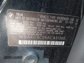2010 BMW 7 Series 750Li xDrive with VIN WBAKC8C59AC431388, listed as a IAAI auction lot 42523882 with 90,244 mi miles and . Bid and sale history available at DreamBid. Image 9.
