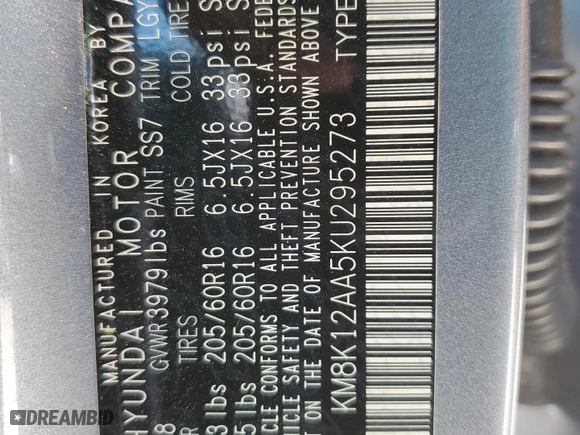 2019 Hyundai Kona SE with VIN KM8K12AA5KU295273, listed as a Copart auction lot 49056215 with 0 mi miles and Non Repairable. Bid and sale history available at carsss.com. Image 13.