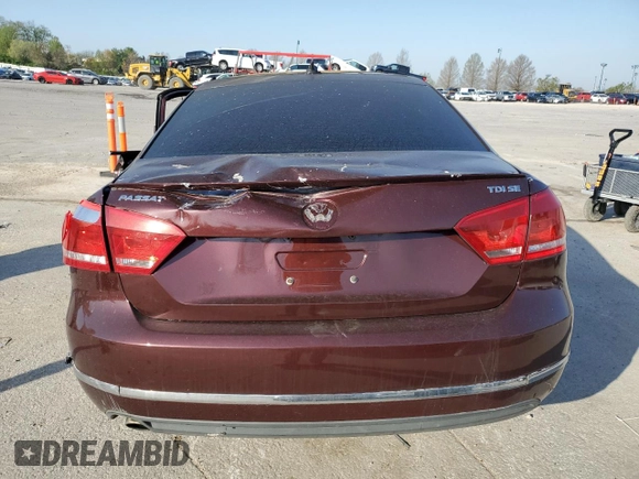 2013 Volkswagen Passat SE with VIN 1VWBN7A34DC089486, listed as a Copart auction lot 51779185 with Not provided miles and Non repairable. Bid and sale history available at DreamBid. Image 6.