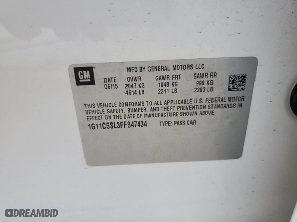 2015 Chevrolet Malibu LT with VIN 1G11C5SL3FF347434, listed as a Copart auction lot 52545045 with 134,528 mi miles and Salvage Title. Bid and sale history available at carsss.com. Image 14.