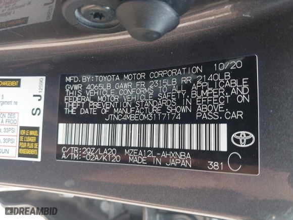 2021 Toyota Corolla Hatchback XSE with VIN JTNC4MBE0M3117174, listed as a IAAI auction lot 41885744 with 58,418 mi miles. Bid and sale history available at carsss.com. Image 9.