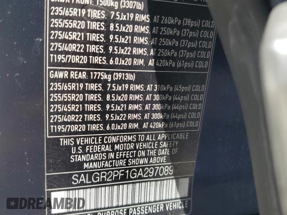 2016 Land Rover Range Rover with VIN SALGR2PF1GA297089, listed as a Copart auction lot 53942364 with 61,437 mi miles and Salvage Title. Bid and sale history available at carsss.com. Image 13.