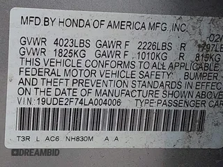 2020 Acura ILX w/Premium Pkg with VIN 19UDE2F74LA004006, listed as a IAAI auction lot 41814699 with 73,279 mi miles. Bid and sale history available at carsss.com. Image 9.