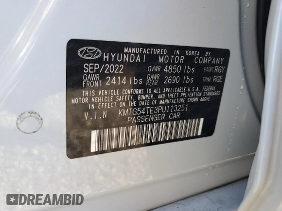 2023 Genesis G70 3.3T with VIN KMTG54TE3PU113251, listed as a Copart auction lot 52675895 with 20,969 mi miles and Salvage title. Bid and sale history available at DreamBid. Image 12.