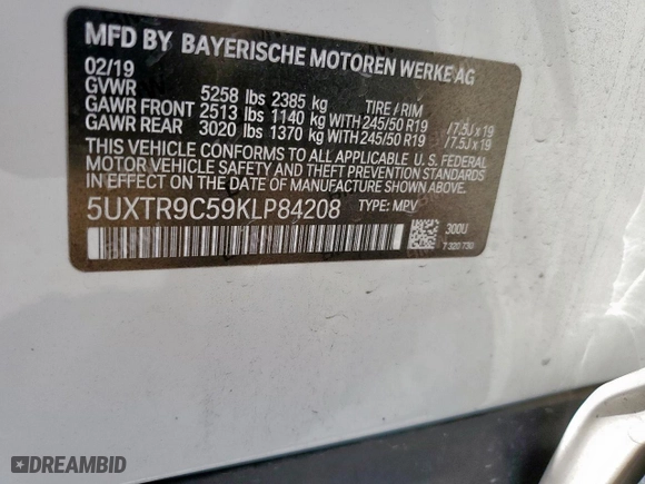 2019 BMW X3 xDrive30i with VIN 5UXTR9C59KLP84208, listed as a Copart auction lot 49523445 with 117,373 mi miles and Salvage Title. Bid and sale history available at carsss.com. Image 13.