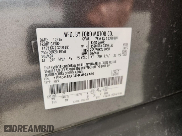 2017 Ford Explorer Sport с VIN 1FM5K8GT4HGB62159, выставлен на аукционе Copart как лот 62595795 с пробегом 115 670 миль миль и На запчасти • Non repairable. История ставок и продаж доступна на DreamBid. Изображение 13.