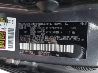 2021 Toyota Highlander L with VIN 5TDCZRAH2MS055113, listed as a IAAI auction lot 41947641 with 58,245 mi miles and . Bid and sale history available at DreamBid. Image 9.