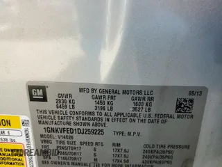 2013 Chevrolet Traverse LS with VIN 1GNKVFED1DJ259225, listed as a Copart auction lot 46888665 with 95,213 mi miles and Salvage Title. Bid and sale history available at DreamBid. Image 14.