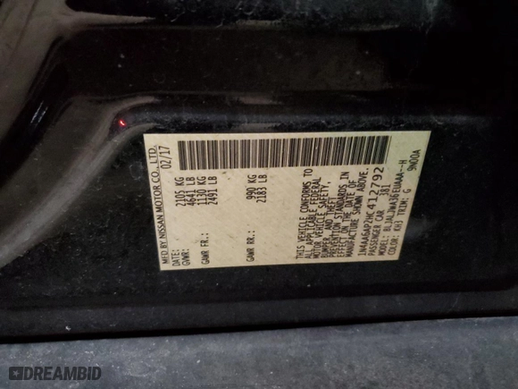 2017 Nissan Maxima SV with VIN 1N4AA6AP2HC412792, listed as a Copart auction lot 42749685 with 163,352 mi miles and Salvage Title. Bid and sale history available at carsss.com. Image 12.