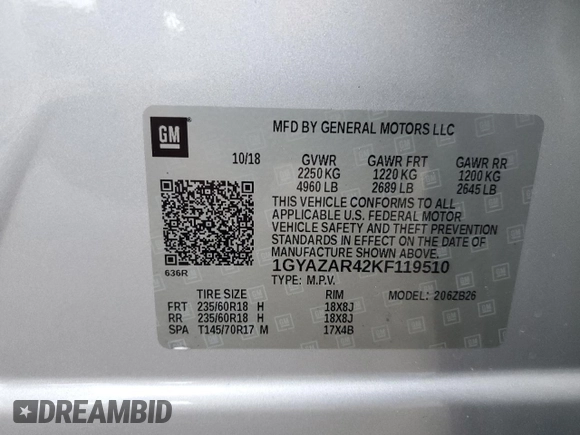 2019 Cadillac XT4 FWD Luxury z VIN 1GYAZAR42KF119510, wystawiony jako Copart lot #48979395 z przebiegiem 57 498 mil mil oraz Szkoda całkowita • Salvage title. Historia ofert i sprzedaży dostępna na DreamBid. Obrazek 13.