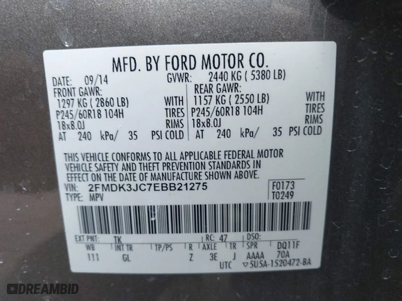 2014 Ford Edge SEL with VIN 2FMDK3JC7EBB21275, listed as a IAAI auction lot 41717699 with 158,244 mi miles. Bid and sale history available at carsss.com. Image 9.