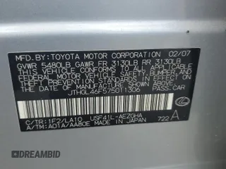 2007 Lexus LS 460 L z VIN JTHGL46F575011306, wystawiony jako Copart lot #53379905 z przebiegiem 191 689 mil mil oraz Szkoda całkowita • Salvage title. Historia ofert i sprzedaży dostępna na DreamBid. Obrazek 12.