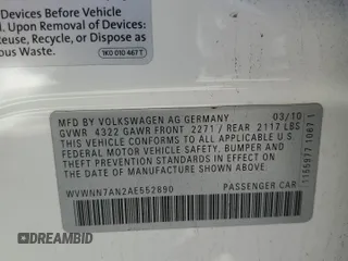 2010 Volkswagen CC Sport with VIN WVWNN7AN2AE552890, listed as a Copart auction lot 73327374 with 117,165 mi miles and Salvage Title. Bid and sale history available at carsss.com. Image 14.
