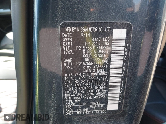 2014 Nissan Juke S with VIN JN8AF5MV9ET483956, listed as a IAAI auction lot 41803318 with 118,221 mi miles. Bid and sale history available at carsss.com. Image 9.