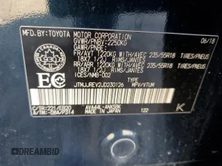 2018 Toyota RAV4 Hybrid SE with VIN JTMJJREV2JD230126, listed as a Copart auction lot 62574005 with 196,846 mi miles and Salvage title. Bid and sale history available at DreamBid. Image 13.