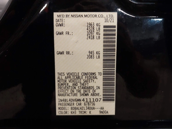 2021 Nissan Altima SV with VIN 1N4BL4DV6MN411107, listed as a IAAI auction lot 42103161 with 22,133 mi miles and . Bid and sale history available at DreamBid. Image 9.