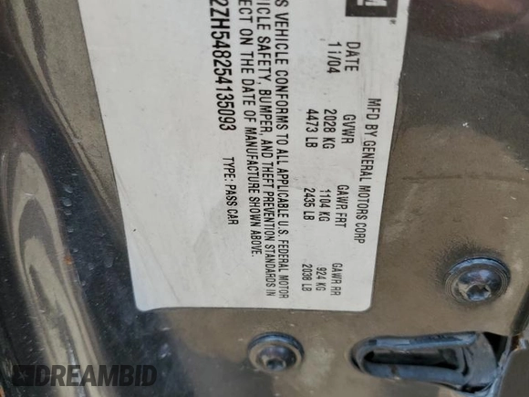2005 Pontiac G6 GT with VIN 1G2ZH548254135093, listed as a Copart auction lot 59563415 with 223,125 mi miles and Non repairable. Bid and sale history available at DreamBid. Image 12.